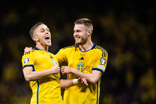 Jesper Karlsson and Mattias Svanberg of Sweden celebrate