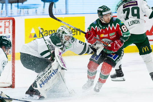 Färjestads målvakt Matthew Tomkins och Frölundas Ryan
