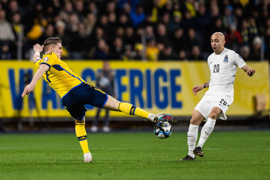 Viktor Gyökeres of Sweden and Richard Almeida of Azerbaijan