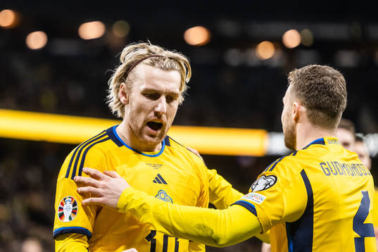 Emil Forsberg of Sweden celebrates scoring 1-0
