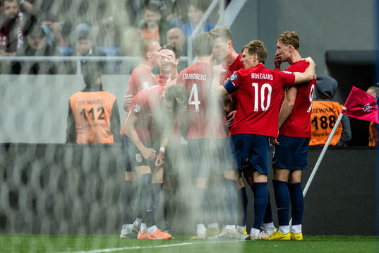 Alexander Sørloth of Norway celebrates