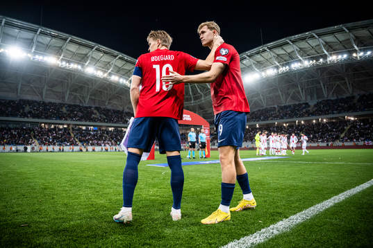Martin Ødegaard and Ola Solbakken of Norway