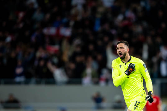 Goalkeeper Giorgi Mamardashvili of Georgia celebrates