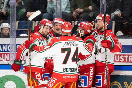 Frölundas Erik Borg jublar med lagkamrater