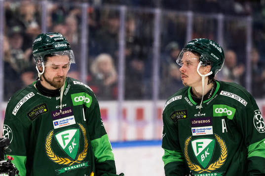 Färjestads Linus Johansson och Joakim Nygård deppar