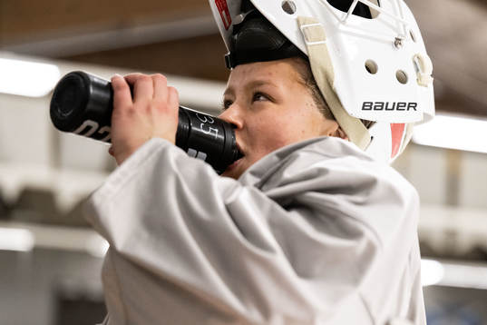 Goaltender Tindra Holm of Sweden at a practice session