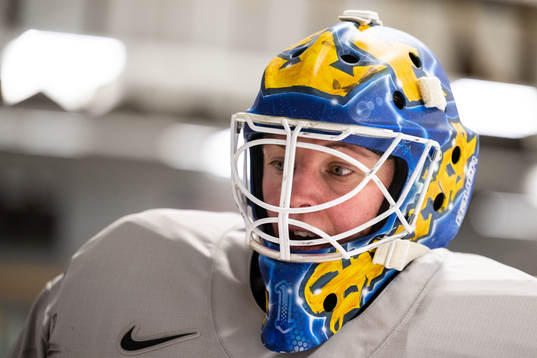 Goaltender Sara Grahn  of Sweden at a practice session