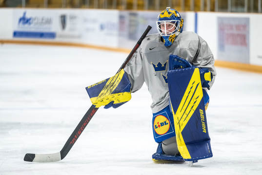 Goaltender Sara Grahn  of Sweden at a practice session