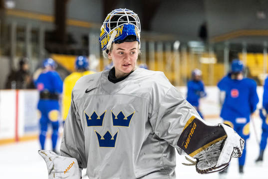 Goaltender Emma Söderberg of Sweden at a practice session
