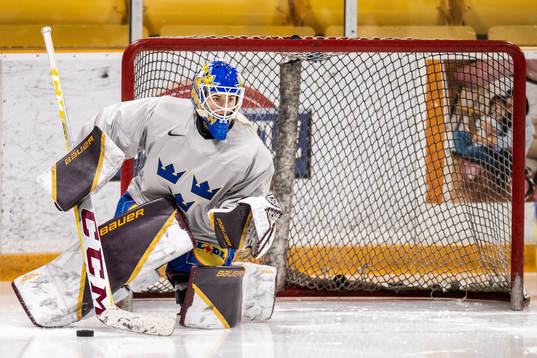 Goaltender Emma Söderberg  of Sweden at a practice session