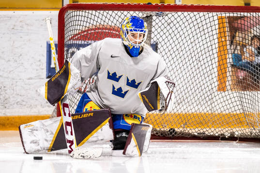 Goaltender Emma Söderberg of Sweden at a practice session