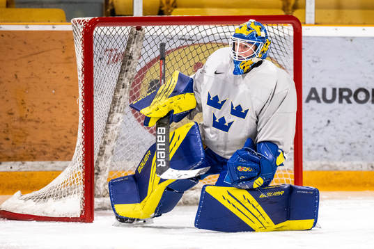 Goaltender Sara Grahn  of Sweden at a practice session