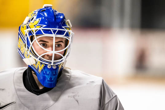 Goaltender Emma Söderberg of Sweden at a practice session