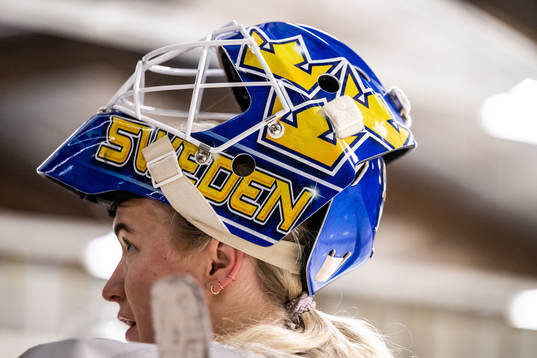 Goaltender Emma Söderberg of Sweden at a practice session