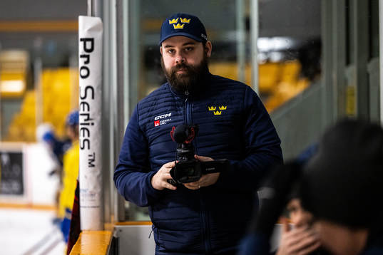 Media manager Gustaf Douhan of Sweden at a practice session