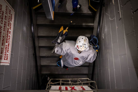 Goaltender Tindra Holm of Sweden at a practice session