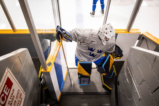Goaltender Tindra Holm of Sweden at a practice session