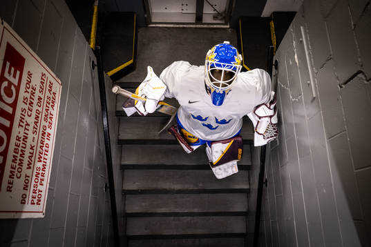 Goaltender Emma Söderberg of Sweden at a practice session
