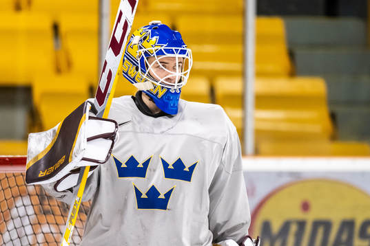 Goaltender Emma Söderberg of Sweden at a practice session