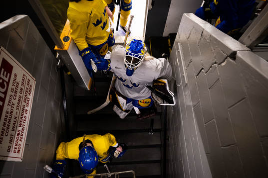 Goaltender Emma Söderberg of Sweden at a practice session