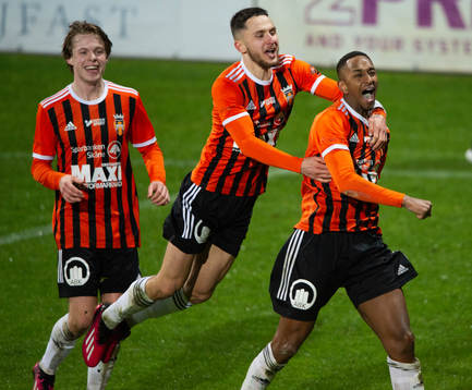 Kristianstad har gjort 1-0 och jublar i matchen i div. 2