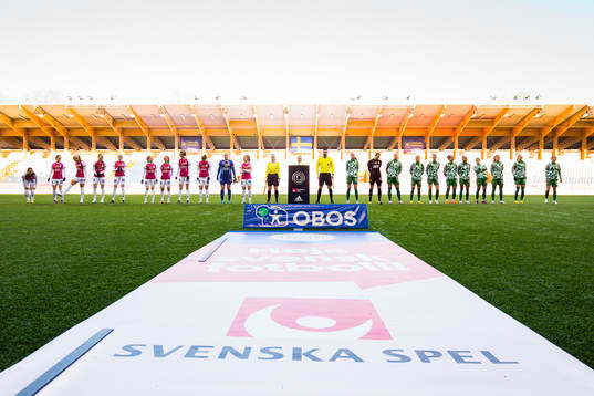 IK Uppsalas spelare, domarteamet och Hammarbys spelare