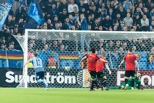 Djurgårdens Hampus Finndell gör 3-0 bakom Brommapojkarnas