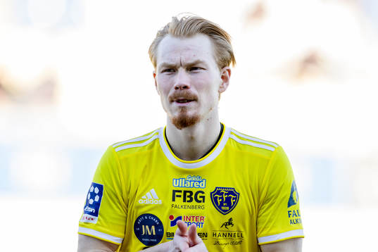 Falkenbergs Linus Borgström före fotbollsmatchen i Ettan