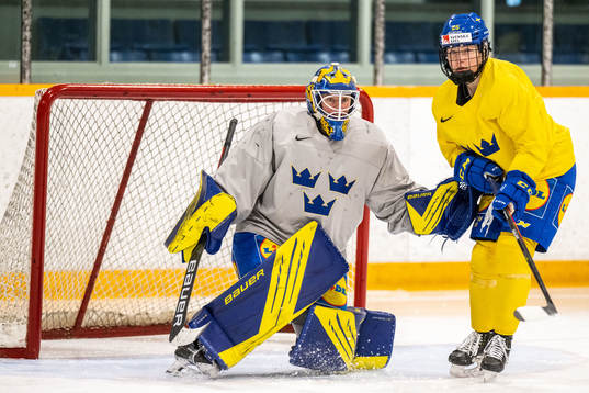 Goaltender Sara Grahn  of Sweden at a practice session