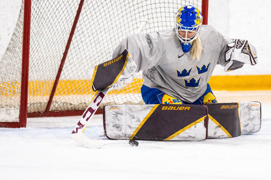 Goaltender Emma Söderberg of Sweden at a practice session