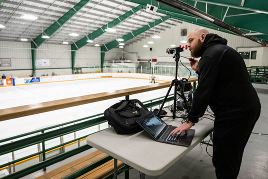 Video analyst Adam Albelin of Sweden at a practice session