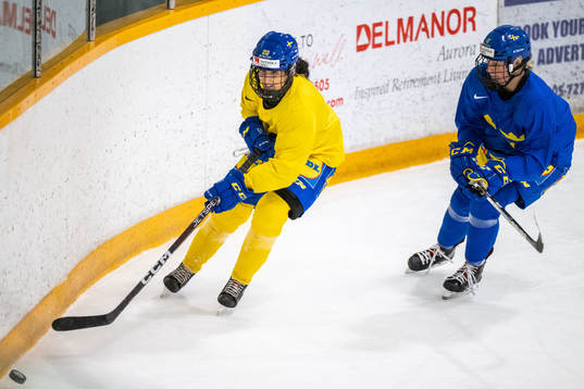 Fanny Rask and Annie Silén of Sweden at a practice session