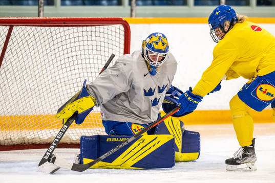 Goaltender Sara Grahn  of Sweden at a practice session