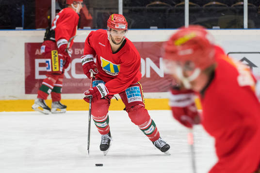 Modos Josh Dickinson innan ishockeymatchen i