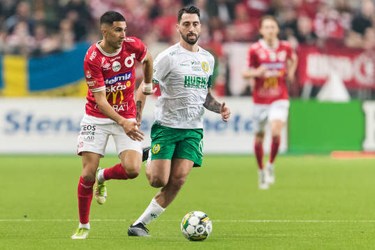 Degerfors Diego Campos och Hammarbys Nahir Besara