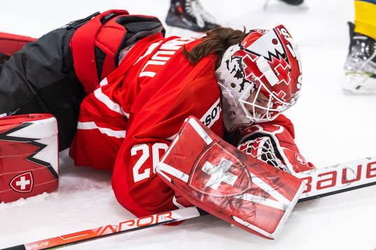 Goaltender Andrea Braendli of Switzerland