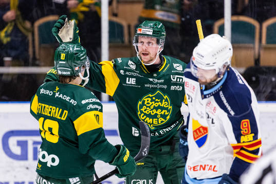 Björklövens Gerry Fitzgerald jublar med Jens Lööke som