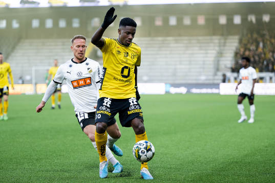 Elfsborgs Michael Baidoo och Häckens Mikkel Rygaard Jensen