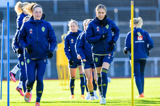 gGalkeeper Tove Enblom and Emma Kullberg of the Swedish