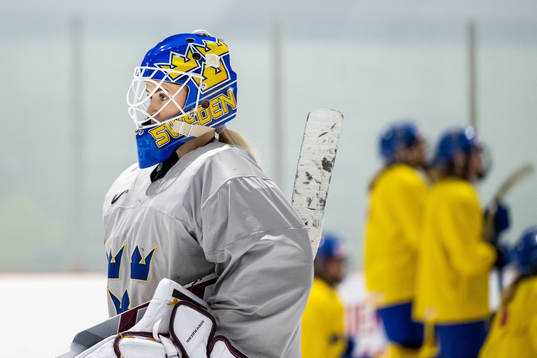 Goaltender Emma Söderberg of Sweden at a practice session