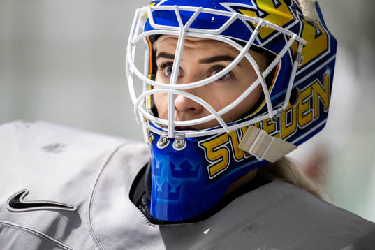 Goaltender Emma Söderberg of Sweden at a practice session