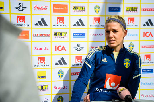 Olivia Schough is interviewed by the media