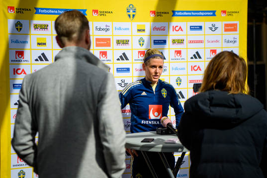 Olivia Schough is interviewed by the media