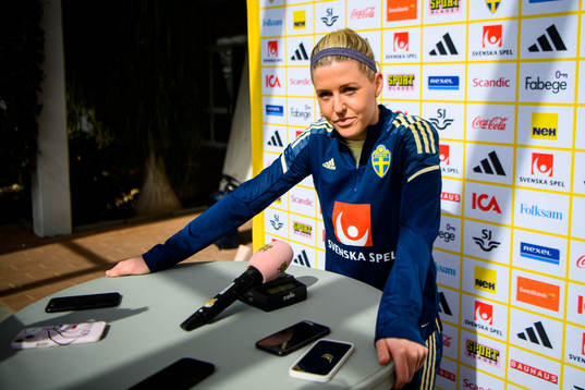 Olivia Schough is interviewed by the media