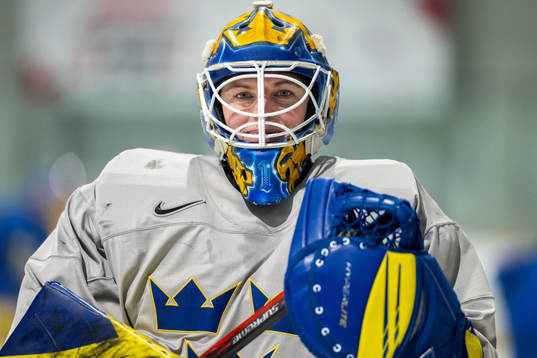 Goaltender Sara Grahn  of Sweden at a practice session