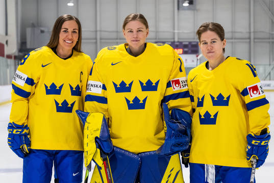 Anna Kjellbin, goaltender Sara Grahn and Lisa Johansson of