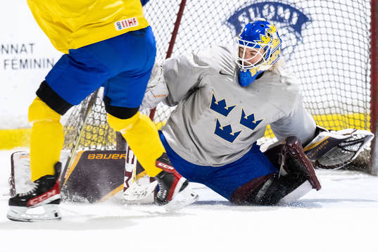Goaltender Emma Söderberg of Sweden at a practice session