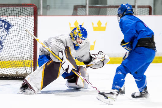 Goaltender Emma Söderberg of Sweden at a practice session