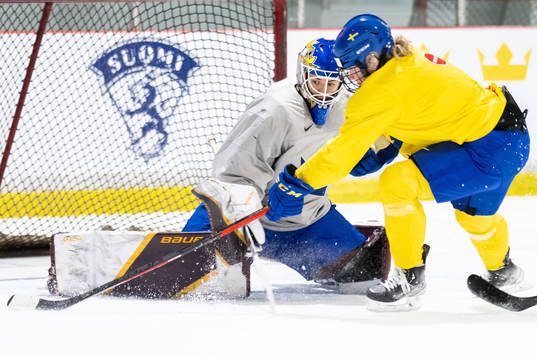 Goaltender Emma Söderberg of Sweden at a practice session