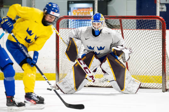 Goaltender Emma Söderberg of Sweden at a practice session